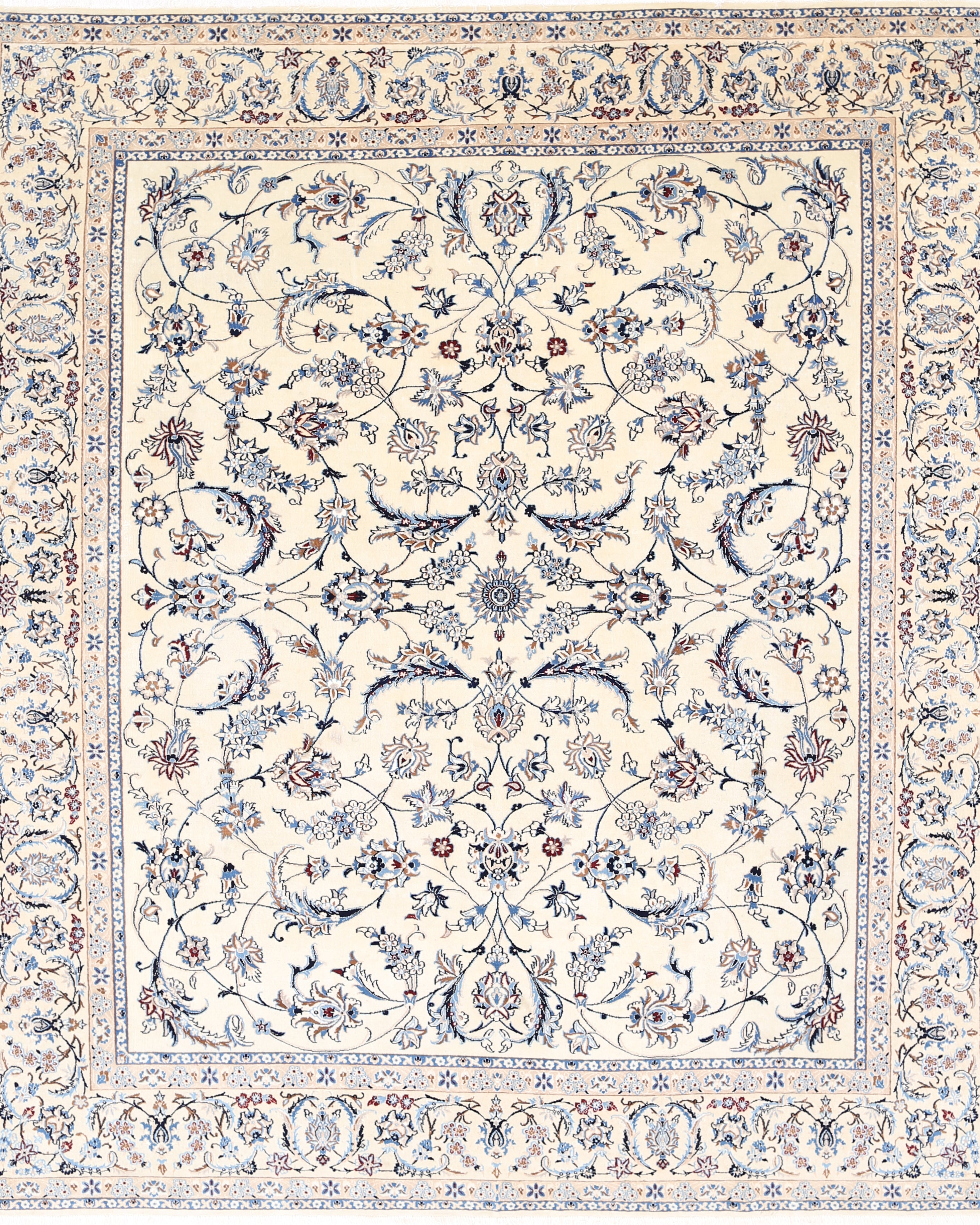 Nain 8' 0" X 9' 5" Hand-Knotted Wool-Silk Rug 8' 0" X 9' 5" (244 X 287) / Ivory / Blue