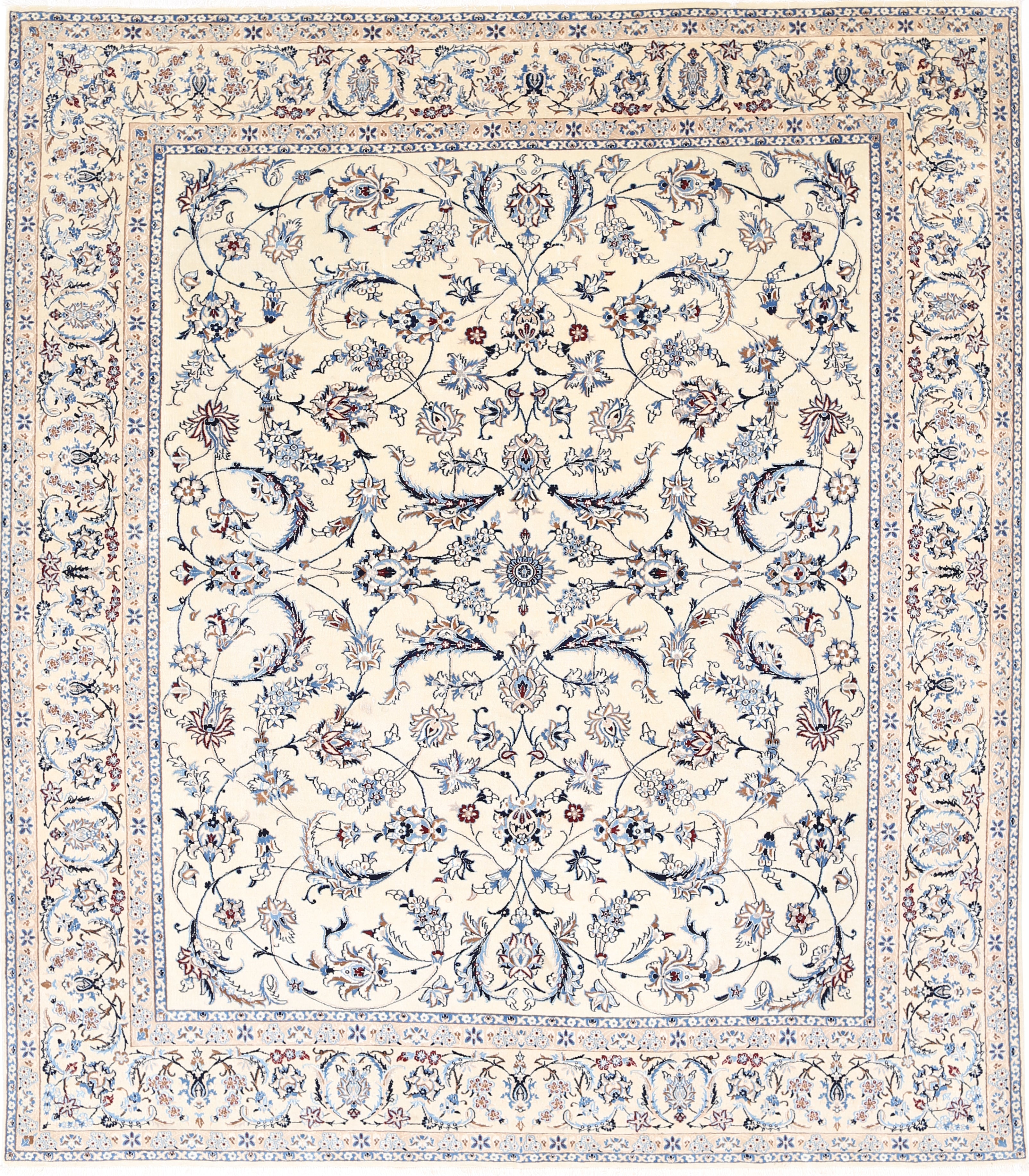 Nain 8' 0" X 9' 5" Hand-Knotted Wool-Silk Rug 8' 0" X 9' 5" (244 X 287) / Ivory / Blue