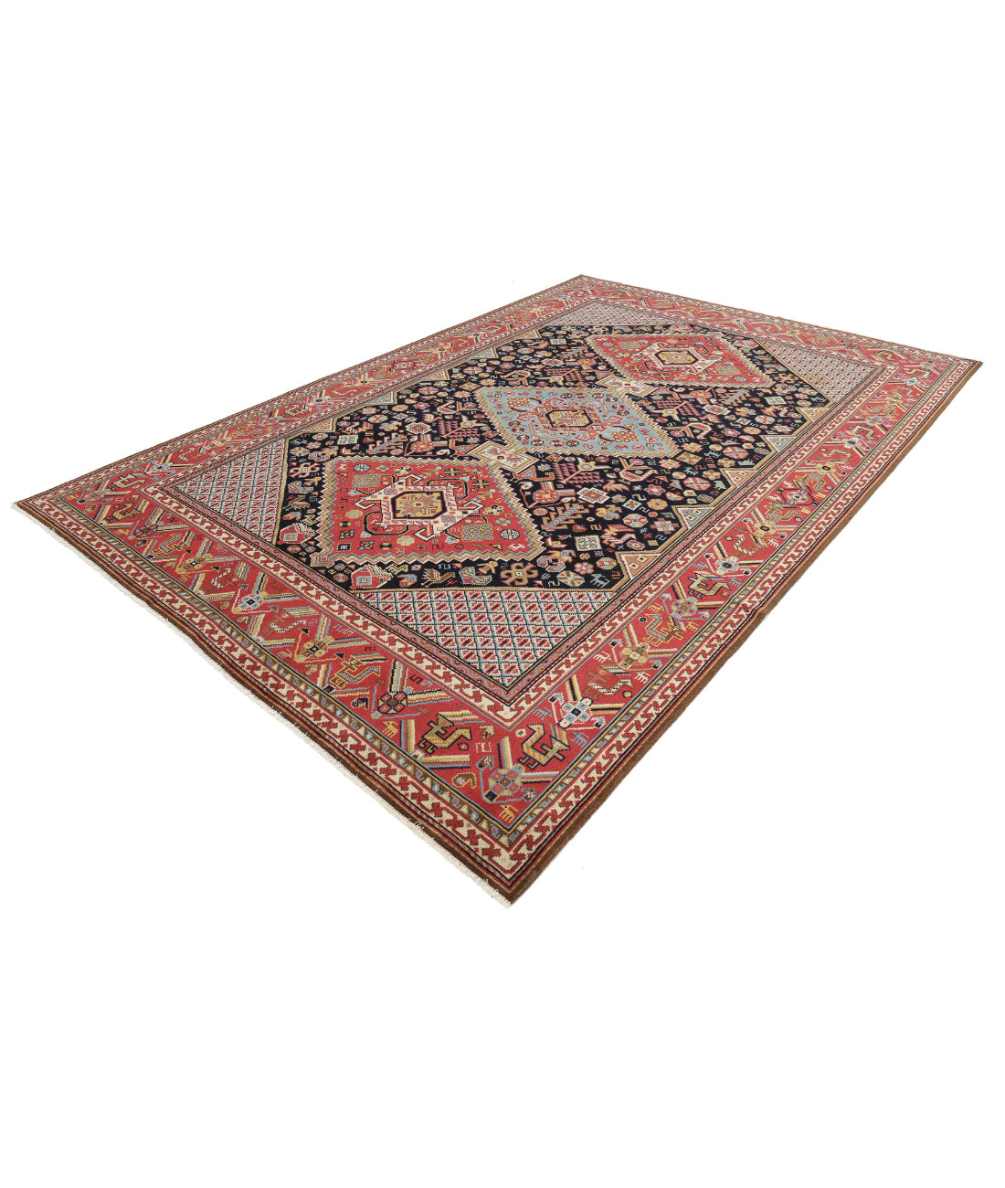 Vintage 7'11'' X 11'10'' Hand-Knotted Wool Rug 7'11'' x 11'10'' (238 X 355) / Blue / Red