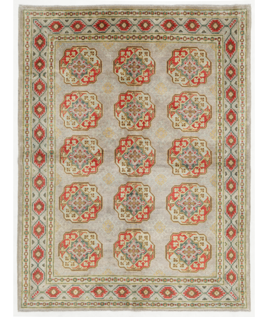 Hand Knotted Revival Wool Rug 5' 2" X 6' 10" 5' 2" X 6' 10" (158 X 208) / Grey / Red