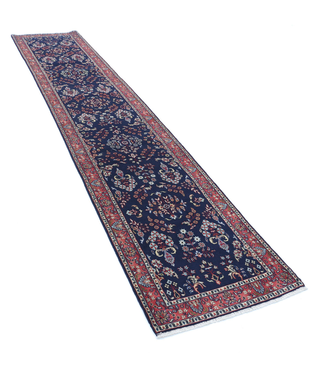 Sarouk 2'6'' X 12'6'' Hand-Knotted Wool Rug 2'6'' x 12'6'' (75 X 375) / Blue / Red