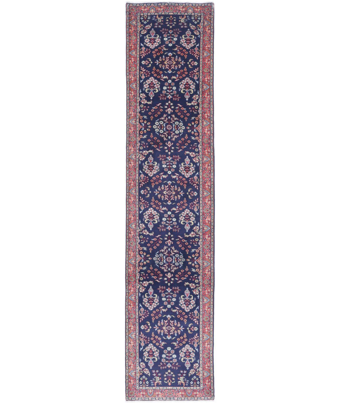 Sarouk 2'6'' X 12'6'' Hand-Knotted Wool Rug 2'6'' x 12'6'' (75 X 375) / Blue / Red