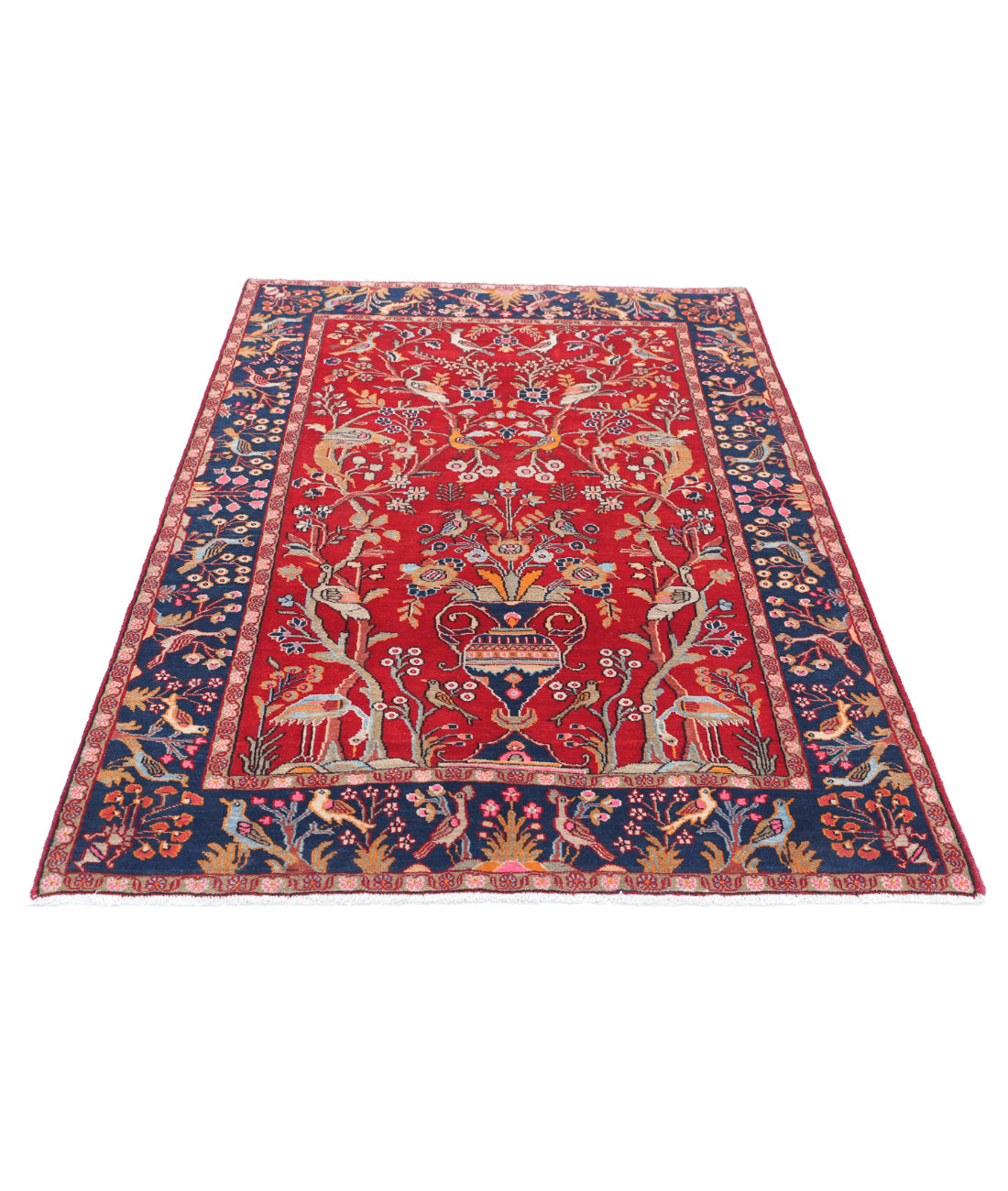 Sarouk 4'2'' X 6'3'' Hand-Knotted Wool Rug 4'2'' x 6'3'' (125 X 188) / Red / Blue