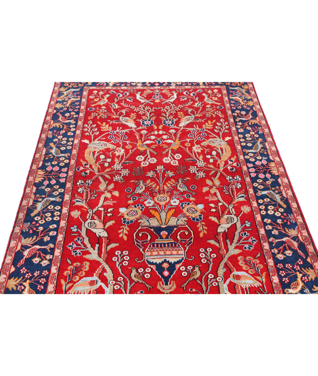 Sarouk 4'2'' X 6'3'' Hand-Knotted Wool Rug 4'2'' x 6'3'' (125 X 188) / Red / Blue