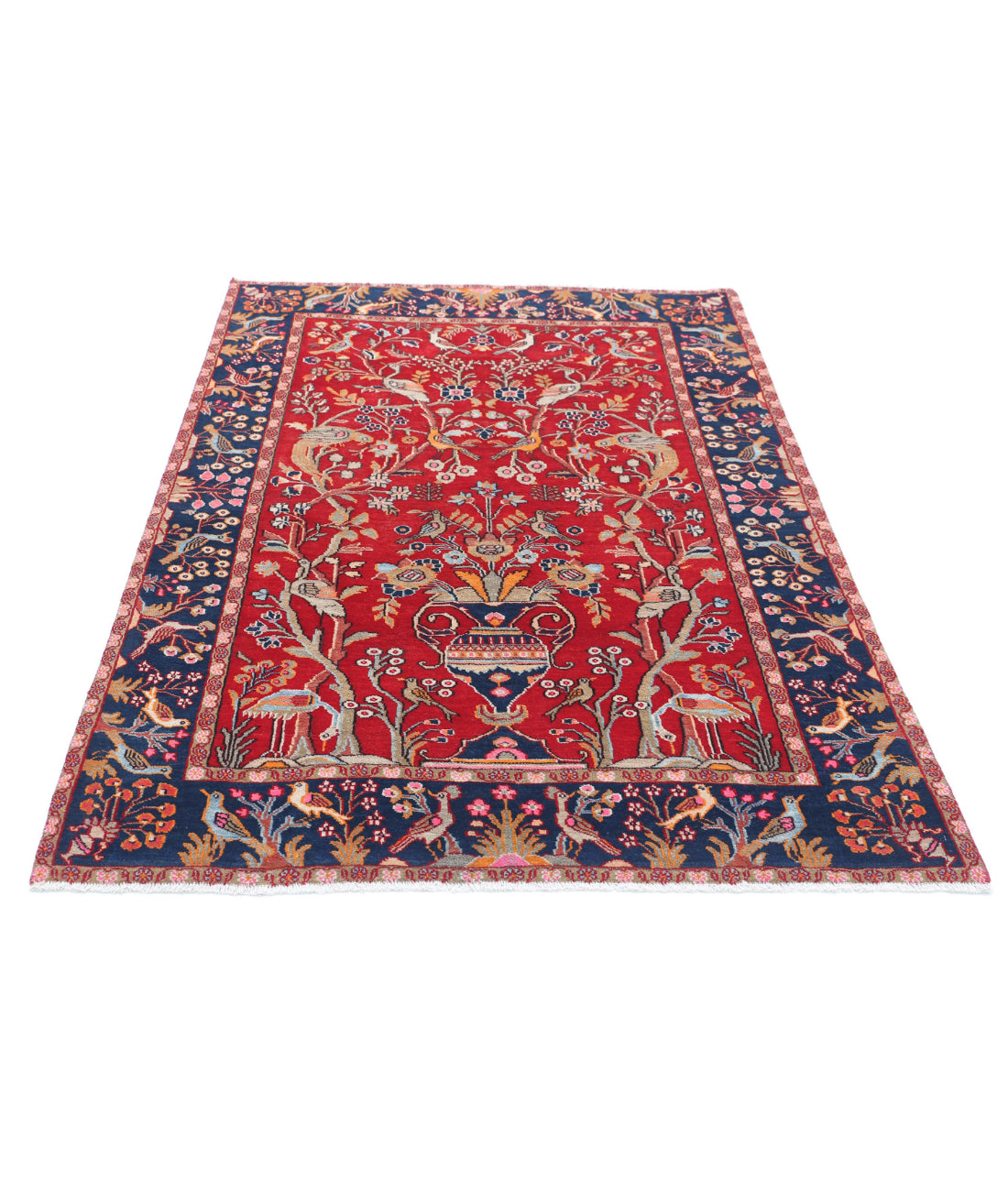 Sarouk 4'2'' X 6'2'' Hand-Knotted Wool Rug 4'2'' x 6'2'' (125 X 185) / Red / Blue