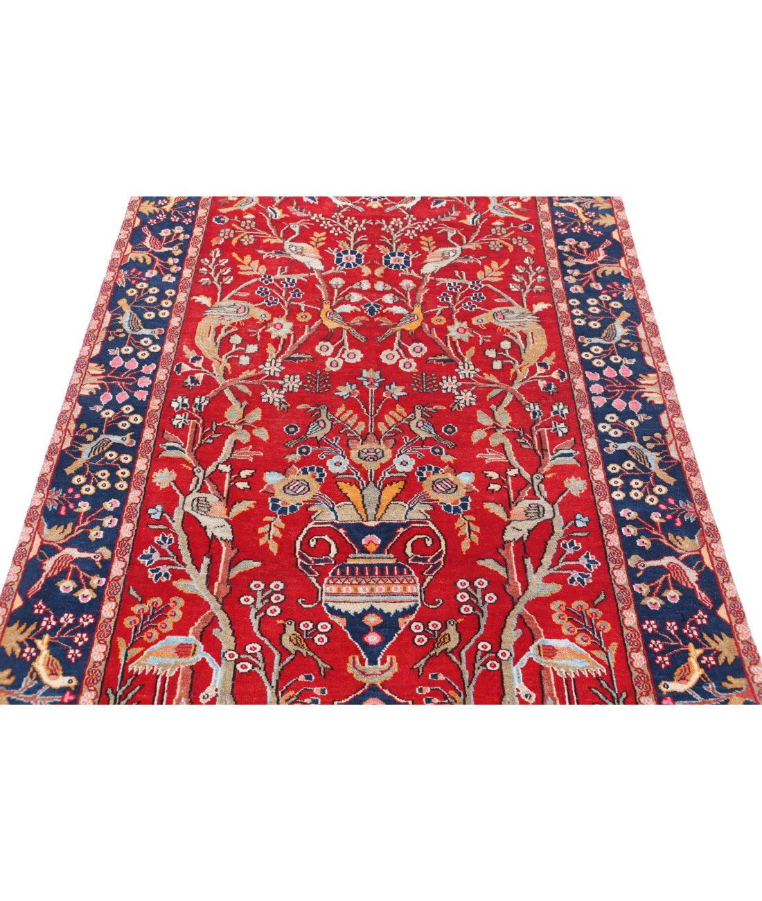 Sarouk 4'2'' X 6'2'' Hand-Knotted Wool Rug 4'2'' x 6'2'' (125 X 185) / Red / Blue