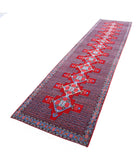 Senneh 3'1'' X 12'1'' Hand-Knotted Wool Rug 3'1'' x 12'1'' (93 X 363) / Red / Blue