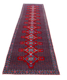 Senneh 3'1'' X 12'1'' Hand-Knotted Wool Rug 3'1'' x 12'1'' (93 X 363) / Red / Blue