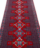 Senneh 3'1'' X 12'1'' Hand-Knotted Wool Rug 3'1'' x 12'1'' (93 X 363) / Red / Blue