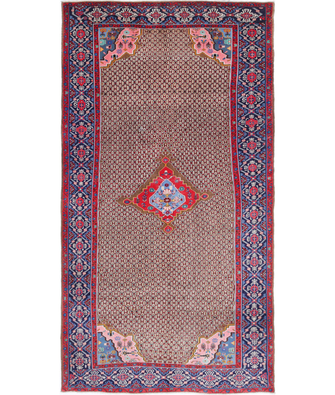 Senneh 5'2'' X 9'10'' Hand-Knotted Wool Rug 5'2'' x 9'10'' (155 X 295) / Taupe / Blue