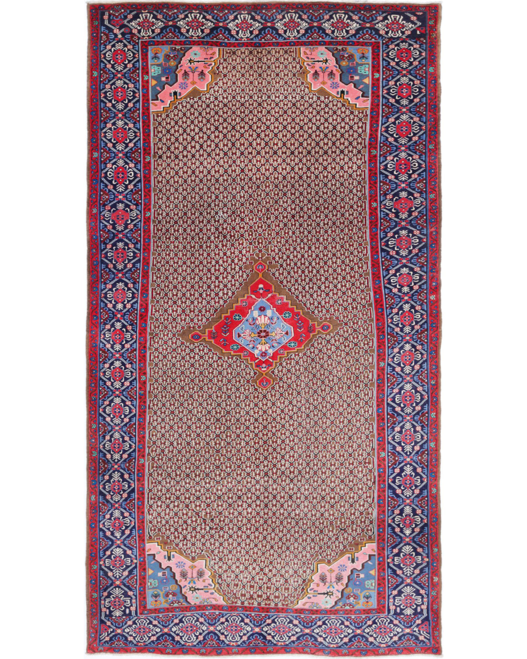 Senneh 5'2'' X 9'10'' Hand-Knotted Wool Rug 5'2'' x 9'10'' (155 X 295) / Taupe / Blue