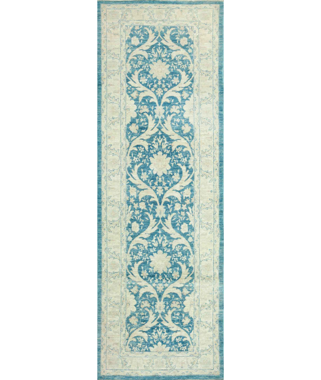 Hand Knotted Serenity Wool Rug 3' 3" X 9' 7" 3' 3" X 9' 7" (99 X 292) / Blue / Ivory