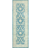 Hand Knotted Serenity Wool Rug 3' 3" X 9' 7" 3' 3" X 9' 7" (99 X 292) / Blue / Ivory