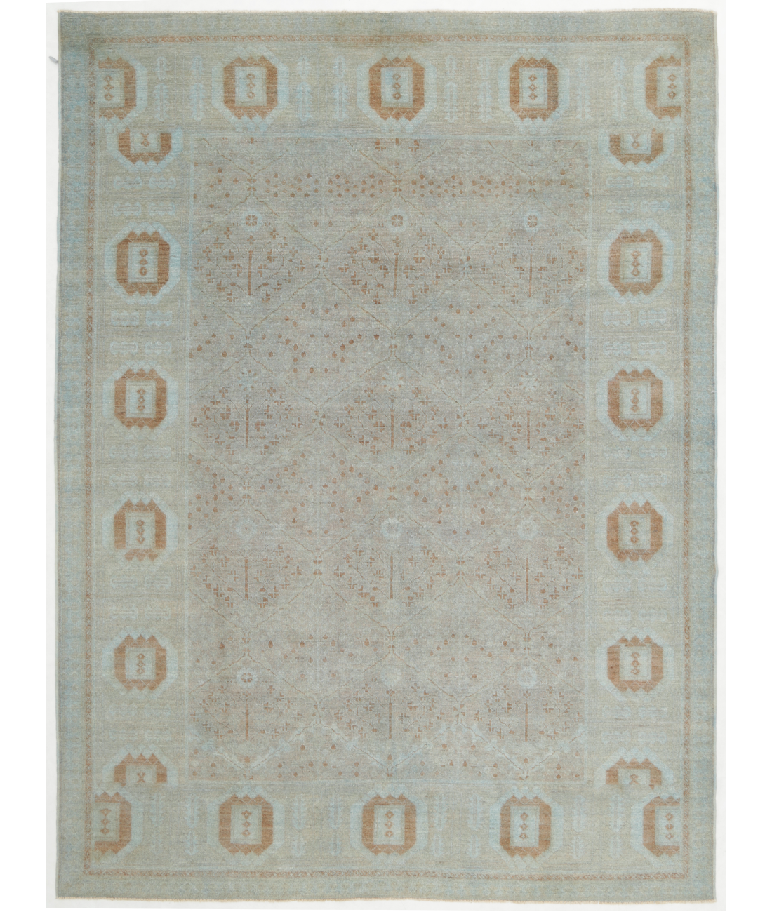 Hand Knotted Serenity Wool Rug 9' 3" X 12' 7" 9' 3" X 12' 7" (282 X 383) / Blue / Taupe