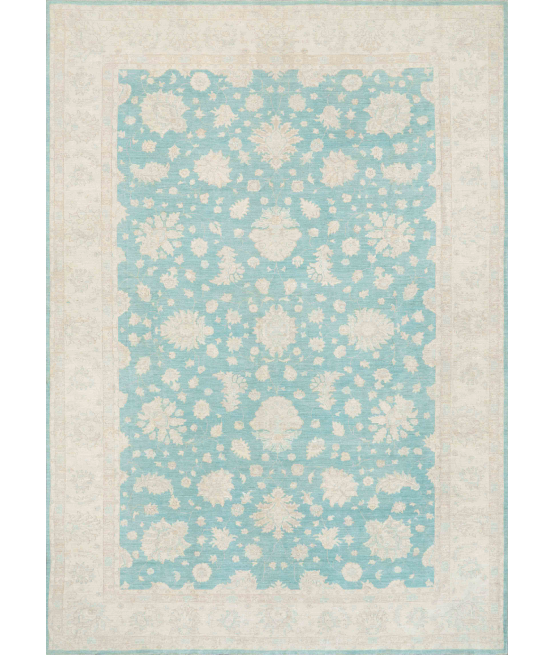 Hand Knotted Serenity Wool Rug 13' 1" X 18' 9" 13' 1" X 18' 9" (399 X 572) / Green / Ivory