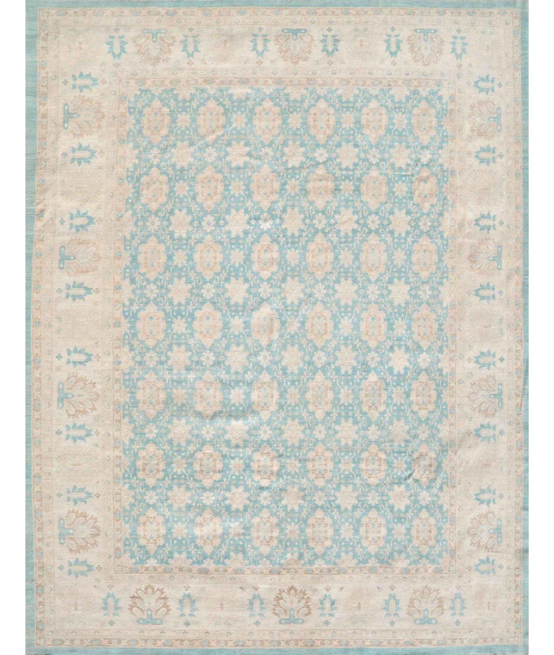 Hand Knotted Serenity Wool Rug 12' 11" X 16' 1" 12' 11" X 16' 1" (394 X 490) / Teal / Ivory