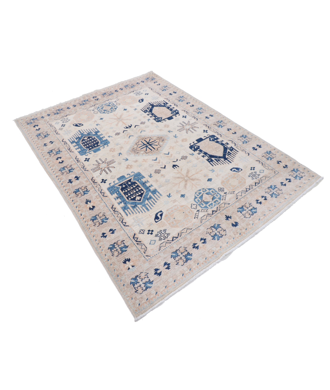 Hand Knotted Serenity Wool Rug 4' 9" X 6' 4" 4' 9" X 6' 4" (145 X 193) / Ivory / Red