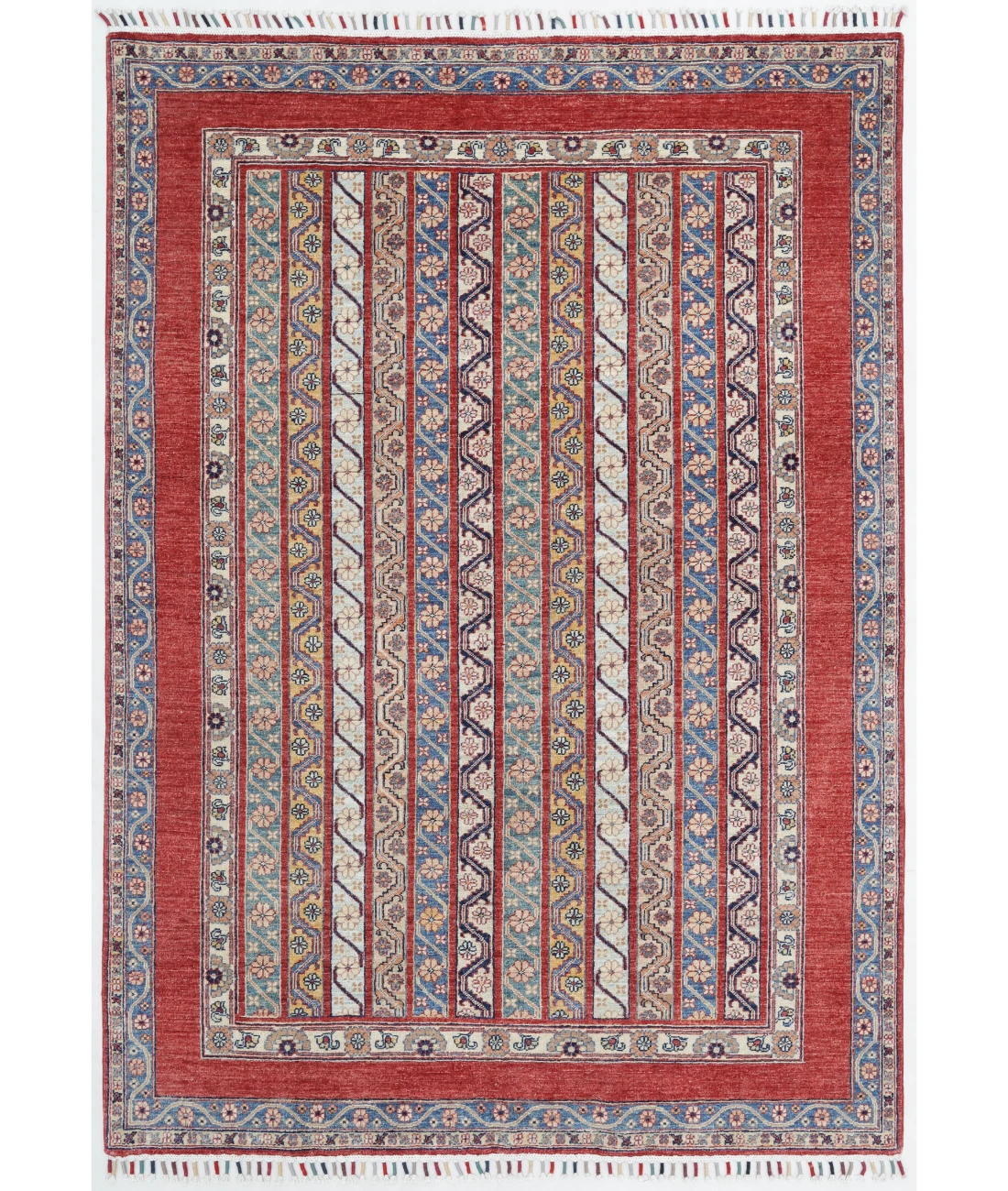 Hand Knotted Shaal Wool Rug 5' 6" X 7' 9" 5' 6" X 7' 9" (168 X 236) / Red / Blue