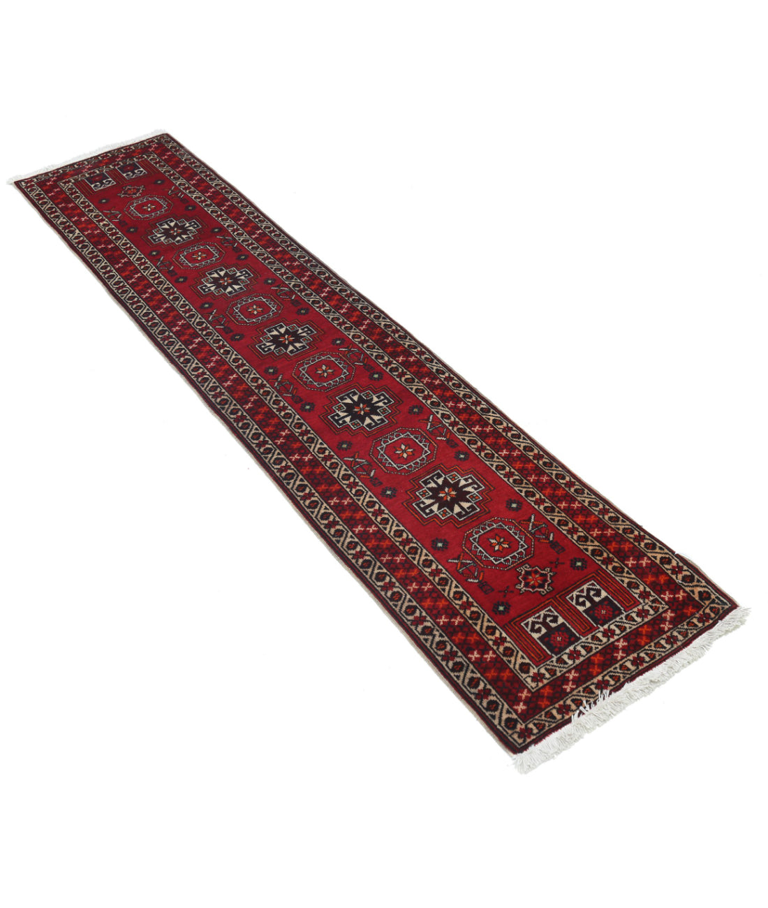 Shiraz 1'1'' X 6'9'' Hand-Knotted Wool Rug 1'1'' x 6'9'' (33 X 203) / Red / Red