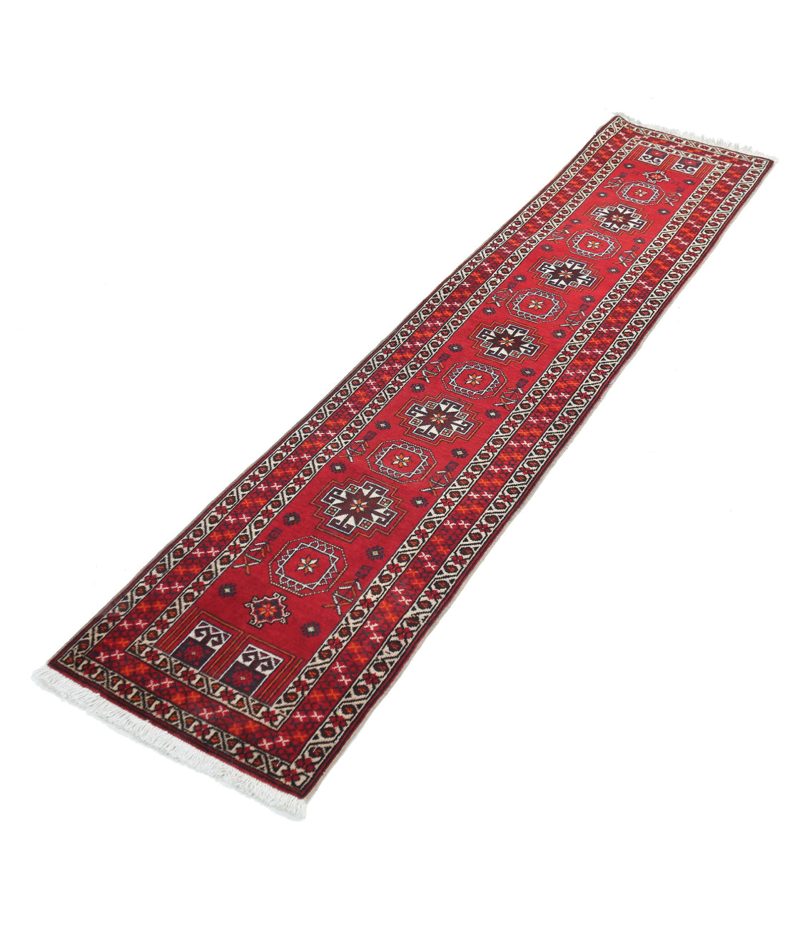 Shiraz 1'1'' X 6'9'' Hand-Knotted Wool Rug 1'1'' x 6'9'' (33 X 203) / Red / Red