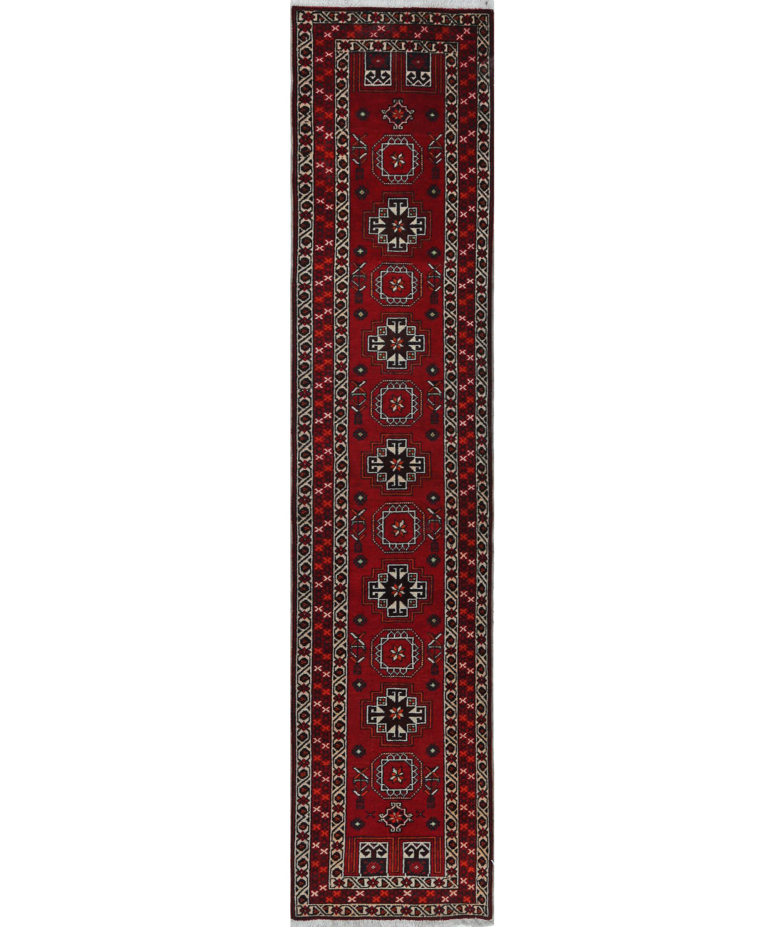 Shiraz 1'1'' X 6'9'' Hand-Knotted Wool Rug 1'1'' x 6'9'' (33 X 203) / Red / Red