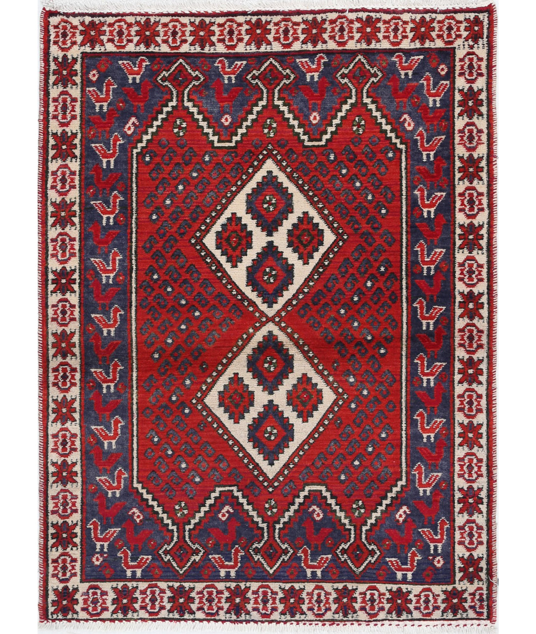 Shiraz 2'9'' X 3'9'' Hand-Knotted Wool Rug 2'9'' x 3'9'' (83 X 113) / Red / Ivory