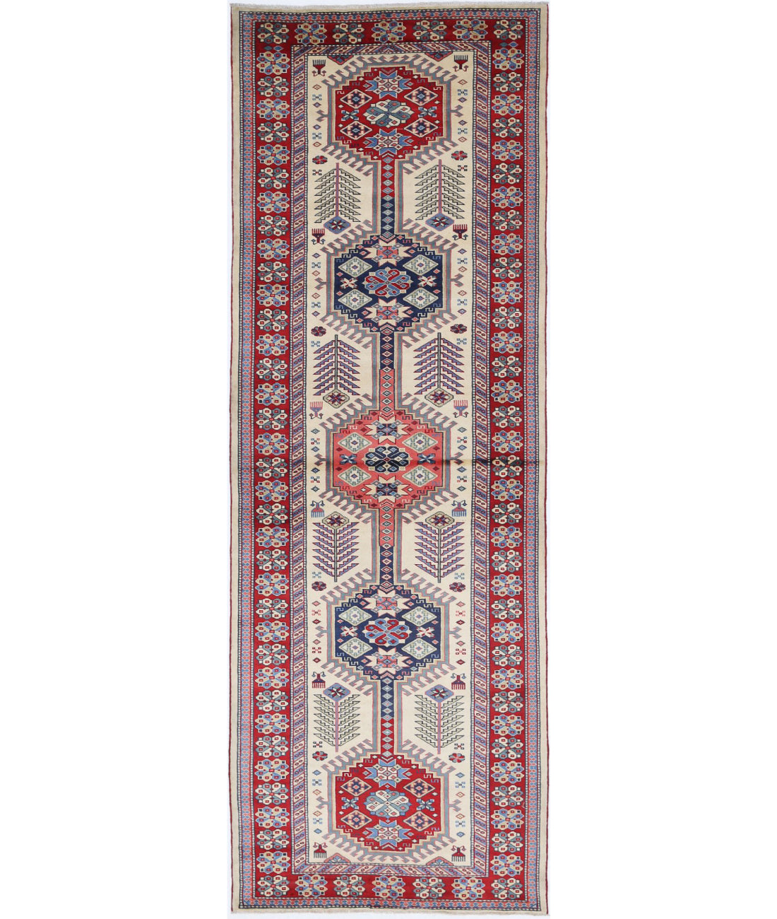 Shirvan 3'2'' X 9'8'' Hand-Knotted Wool Rug 3'2'' x 9'8'' (95 X 290) / Ivory / Red