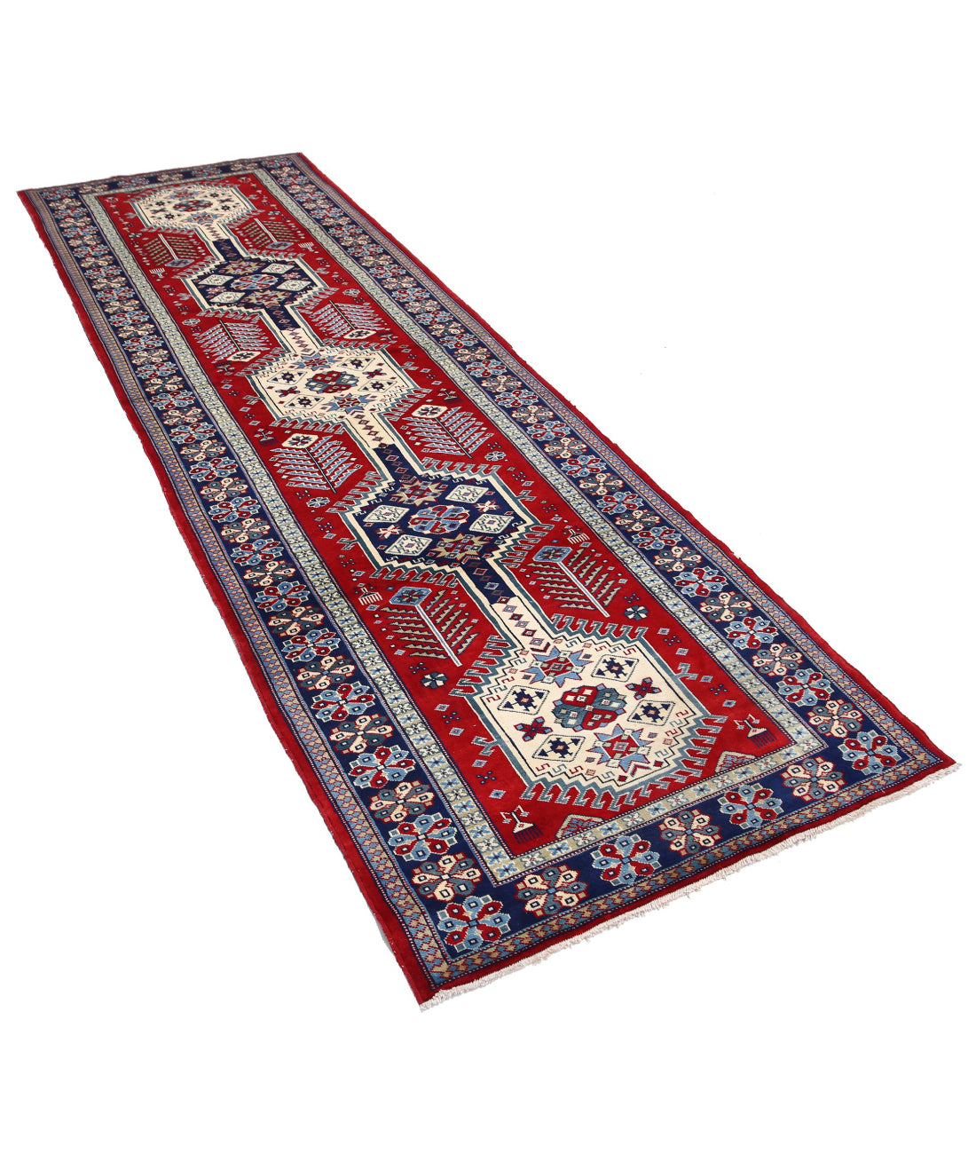 Shirvan 2'2'' X 9'9'' Hand-Knotted Wool Rug 2'2'' x 9'9'' (65 X 293) / Red / Blue