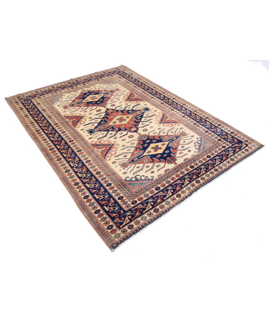 Shirvan 5'3'' X 6'9'' Hand-Knotted Wool Rug 5'3'' x 6'9'' (158 X 203) / Ivory / Blue