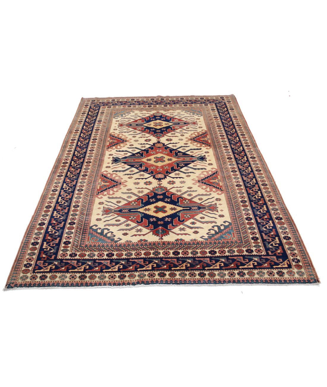 Shirvan 5'3'' X 6'9'' Hand-Knotted Wool Rug 5'3'' x 6'9'' (158 X 203) / Ivory / Blue