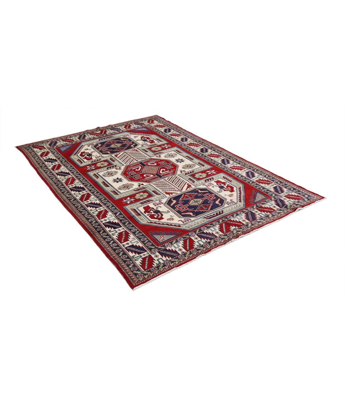 Shirvan 5'2'' X 7'6'' Hand-Knotted Wool Rug 5'2'' x 7'6'' (155 X 225) / Red / Ivory