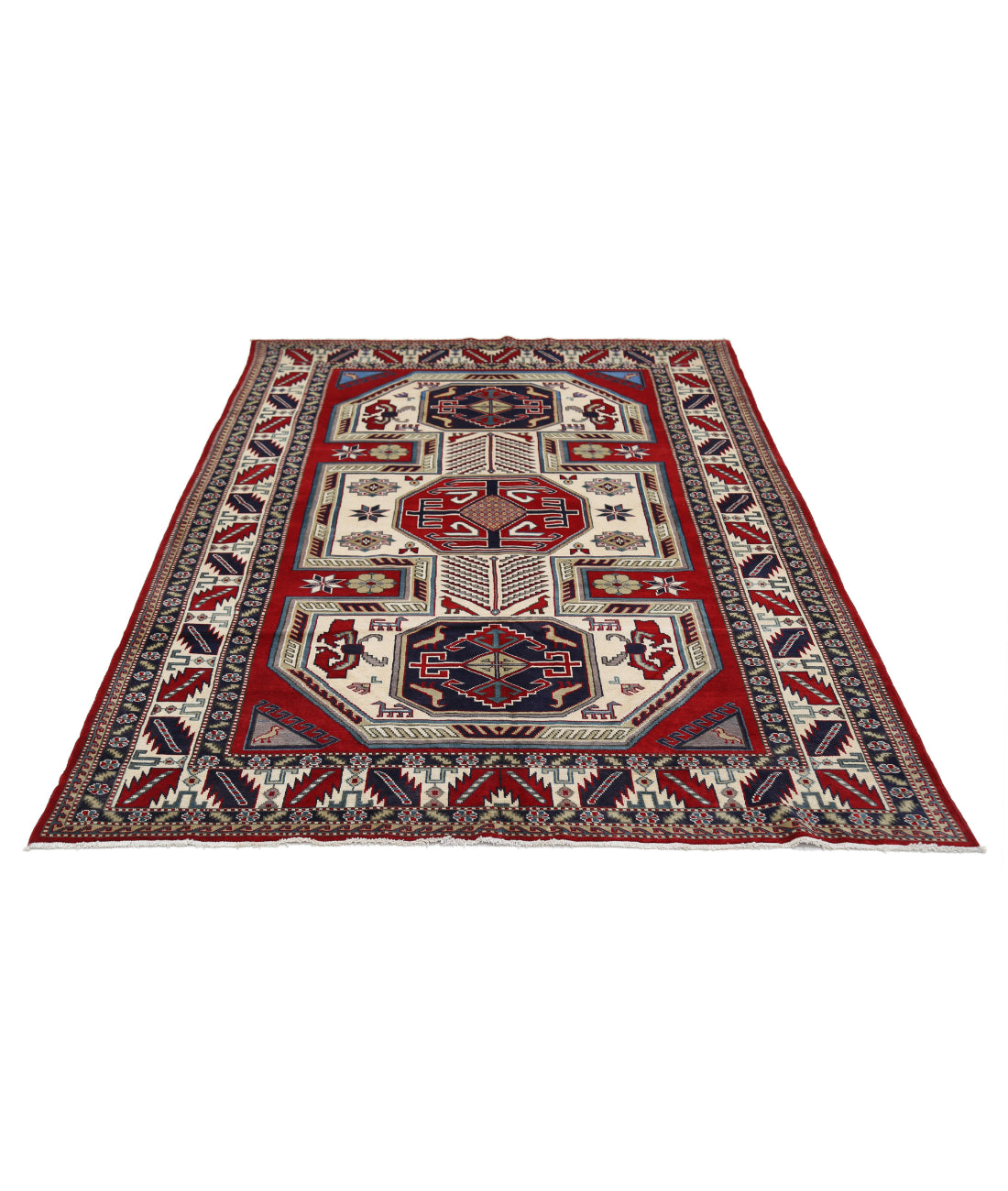 Shirvan 5'2'' X 7'6'' Hand-Knotted Wool Rug 5'2'' x 7'6'' (155 X 225) / Red / Ivory