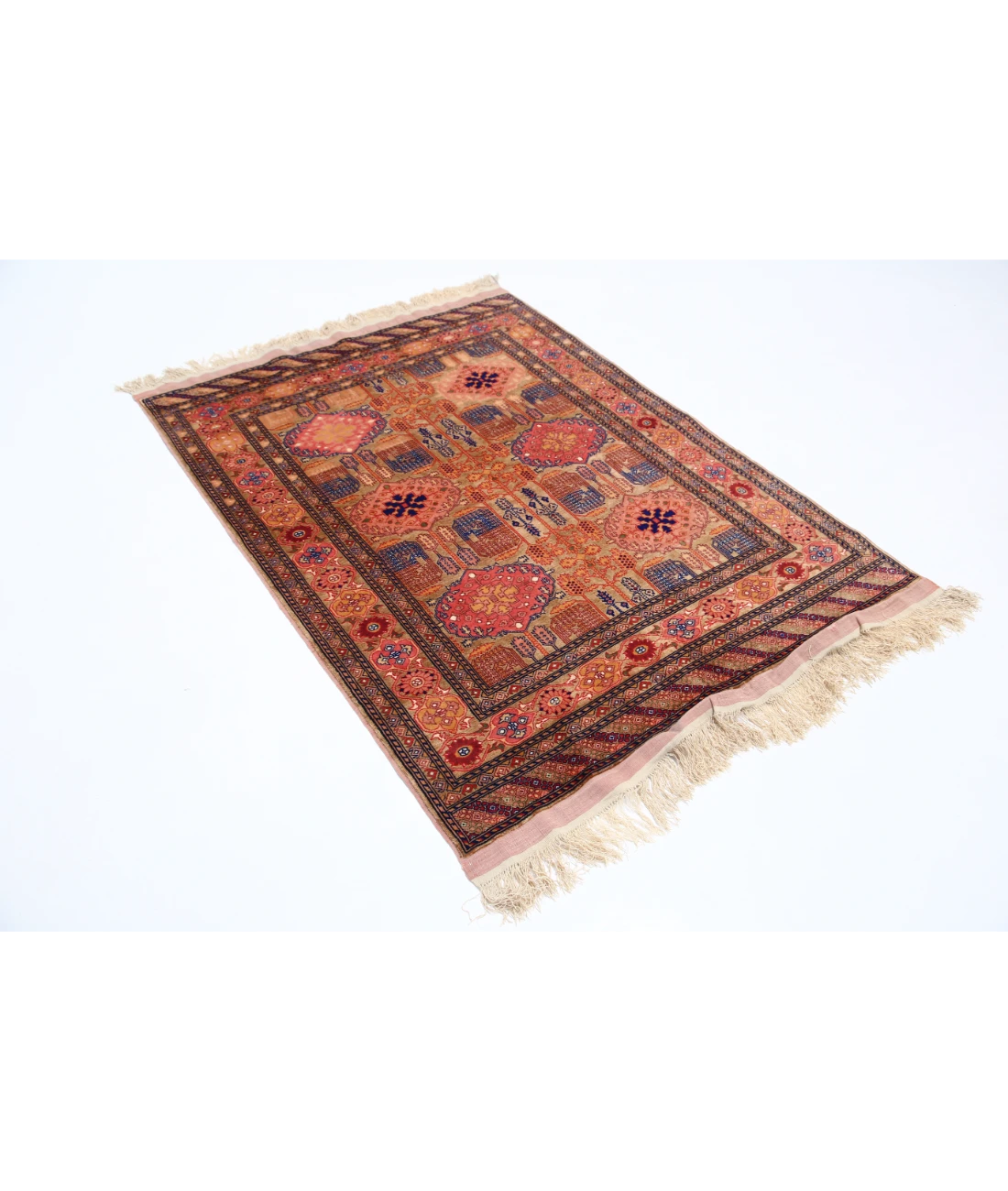 Silk-Tane 4'0'' X 5'3'' Hand-Knotted Wool-Silk Rug 4'0'' x 5'3'' (120 X 158) / Beige / Pink