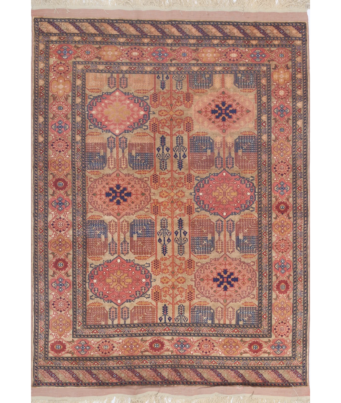 Silk-Tane 4'0'' X 5'3'' Hand-Knotted Wool-Silk Rug 4'0'' x 5'3'' (120 X 158) / Beige / Pink