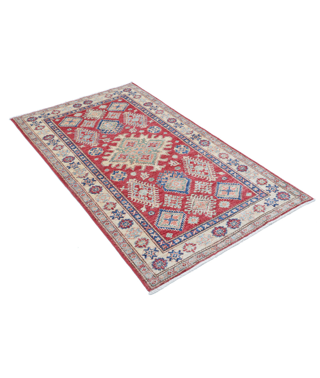 Kazak 3'3'' X 5'6'' Hand-Knotted Wool Rug 3'3'' x 5'6'' (98 X 165) / Red / Ivory