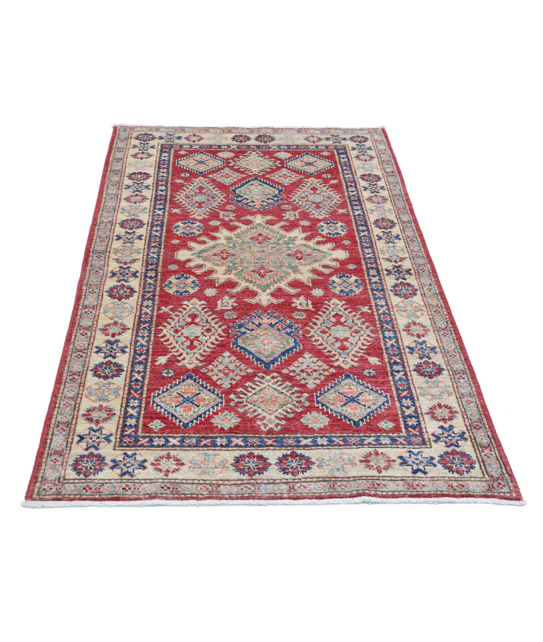 Kazak 3'3'' X 5'6'' Hand-Knotted Wool Rug 3'3'' x 5'6'' (98 X 165) / Red / Ivory