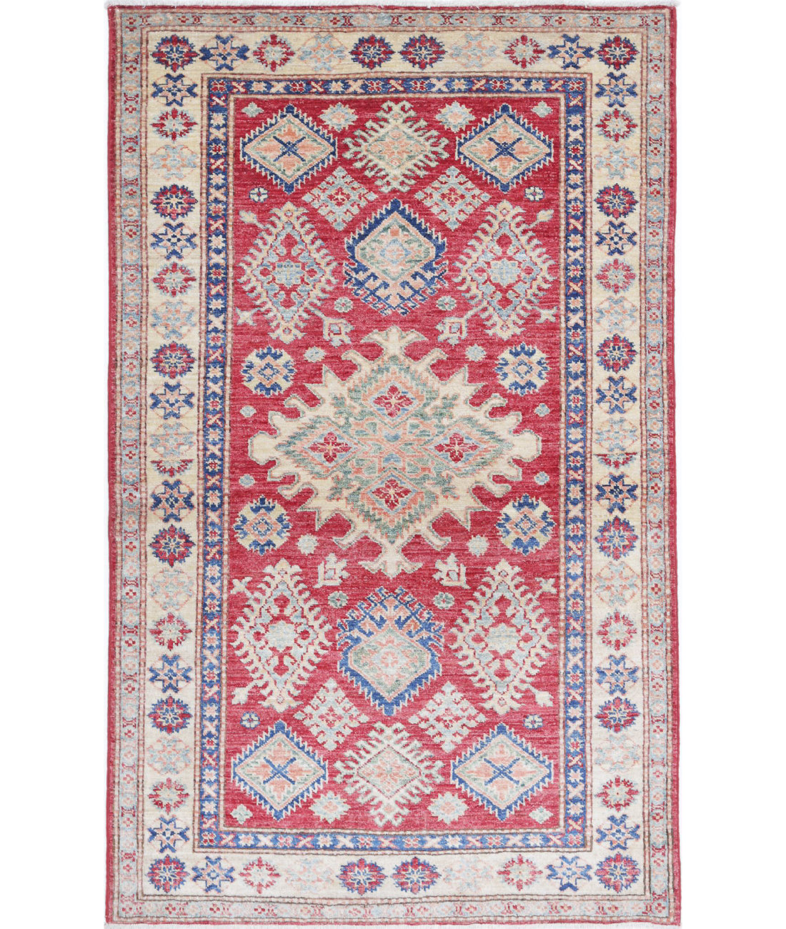 Kazak 3'3'' X 5'6'' Hand-Knotted Wool Rug 3'3'' x 5'6'' (98 X 165) / Red / Ivory