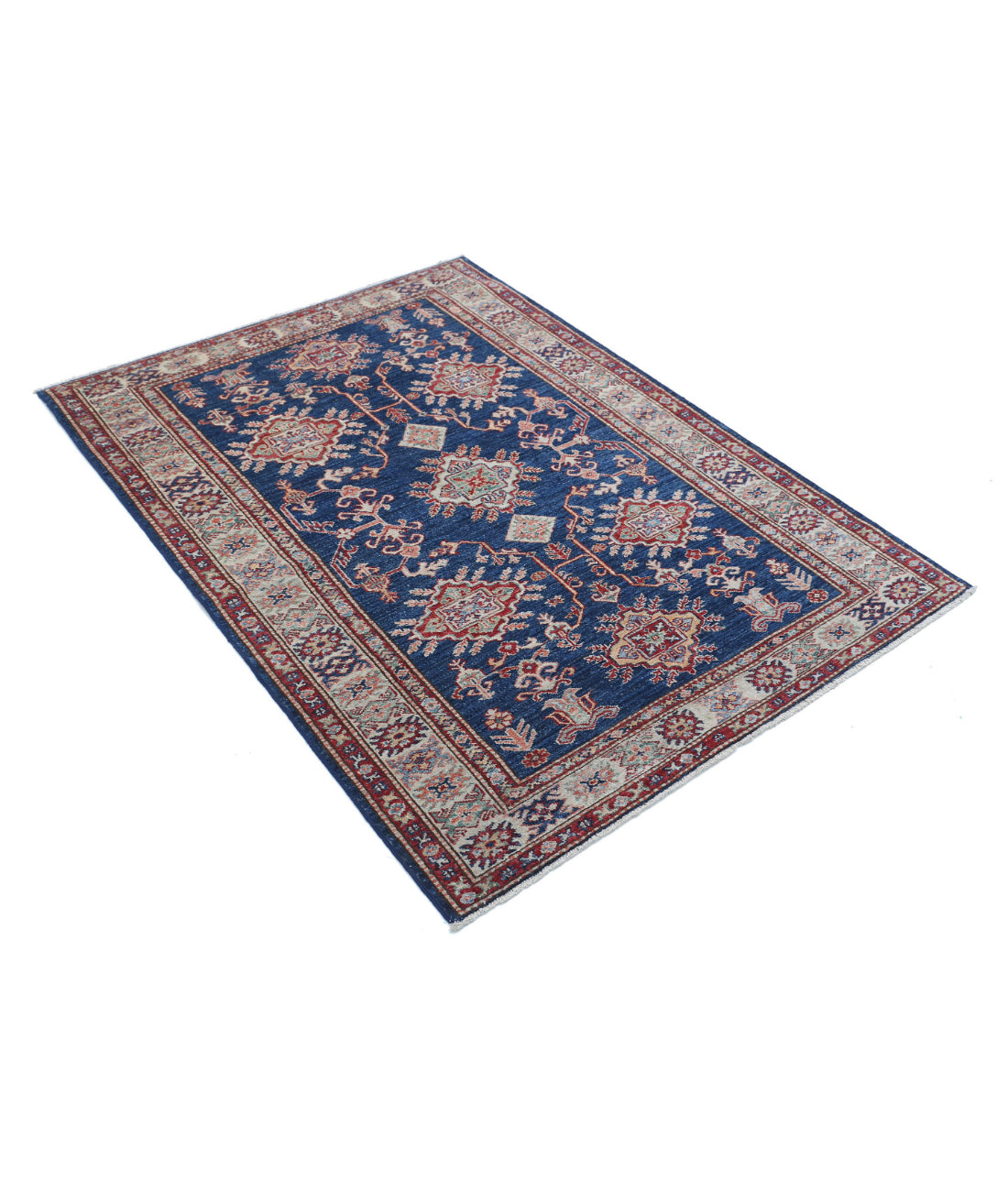 Kazak 4'0'' X 5'5'' Hand-Knotted Wool Rug 4'0'' x 5'5'' (120 X 163) / Blue / Ivory