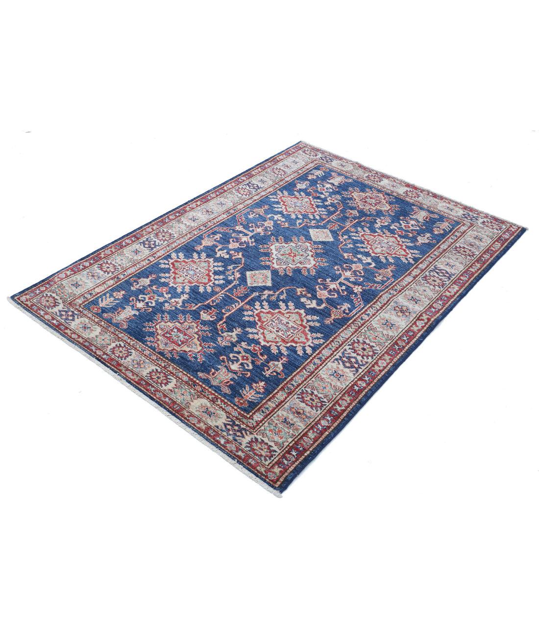 Kazak 4'0'' X 5'5'' Hand-Knotted Wool Rug 4'0'' x 5'5'' (120 X 163) / Blue / Ivory