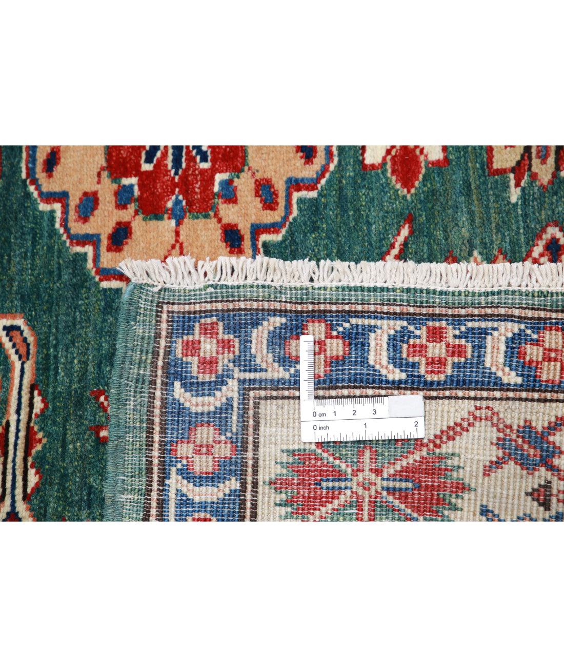 Kazak 3'10'' X 5'0'' Hand-Knotted Wool Rug 3'10'' x 5'0'' (115 X 150) / Green / Ivory