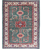 Kazak 3'10'' X 5'0'' Hand-Knotted Wool Rug 3'10'' x 5'0'' (115 X 150) / Green / Ivory