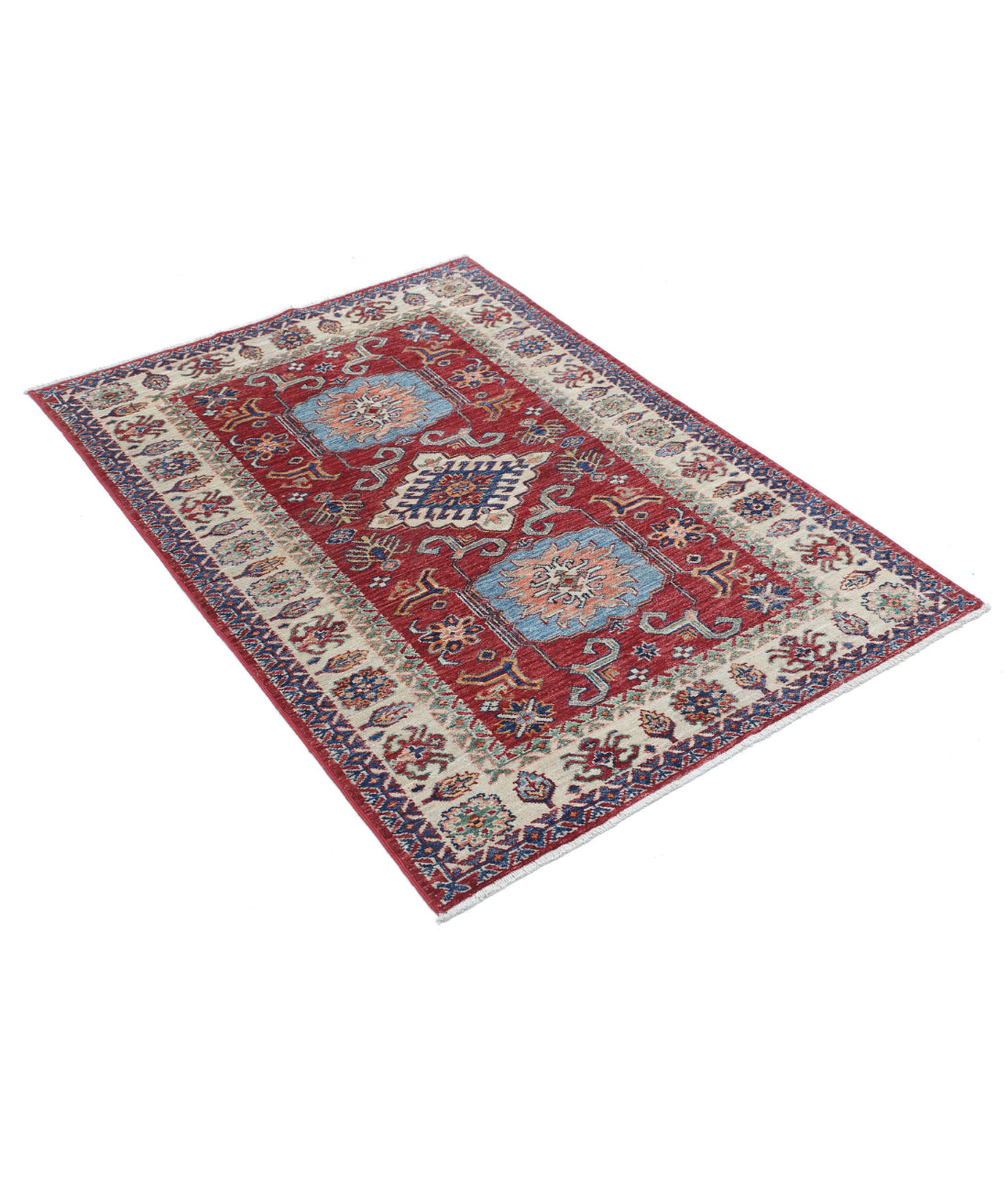 Kazak 3'4'' X 4'9'' Hand-Knotted Wool Rug 3'4'' x 4'9'' (100 X 143) / Red / Ivory