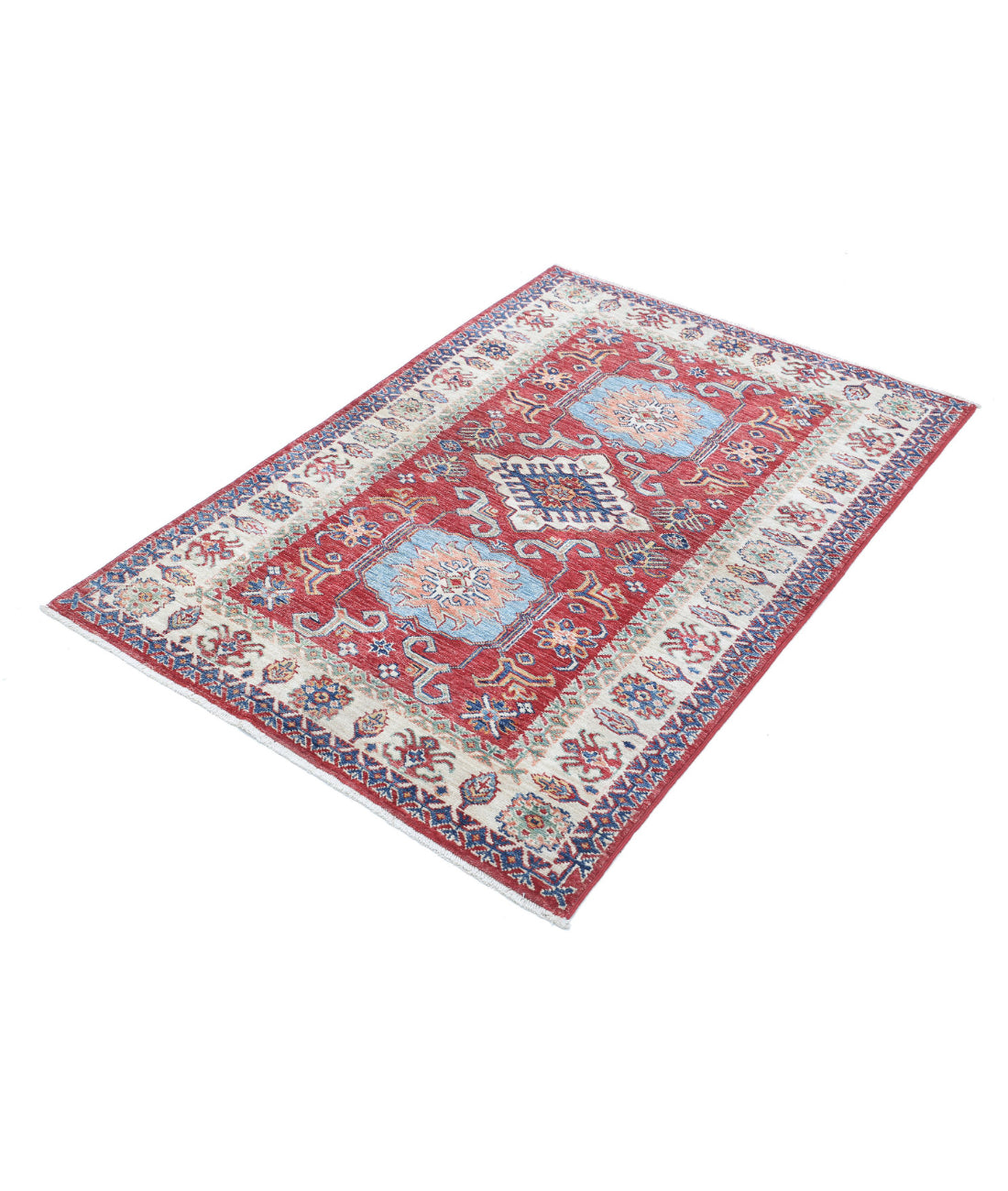 Kazak 3'4'' X 4'9'' Hand-Knotted Wool Rug 3'4'' x 4'9'' (100 X 143) / Red / Ivory