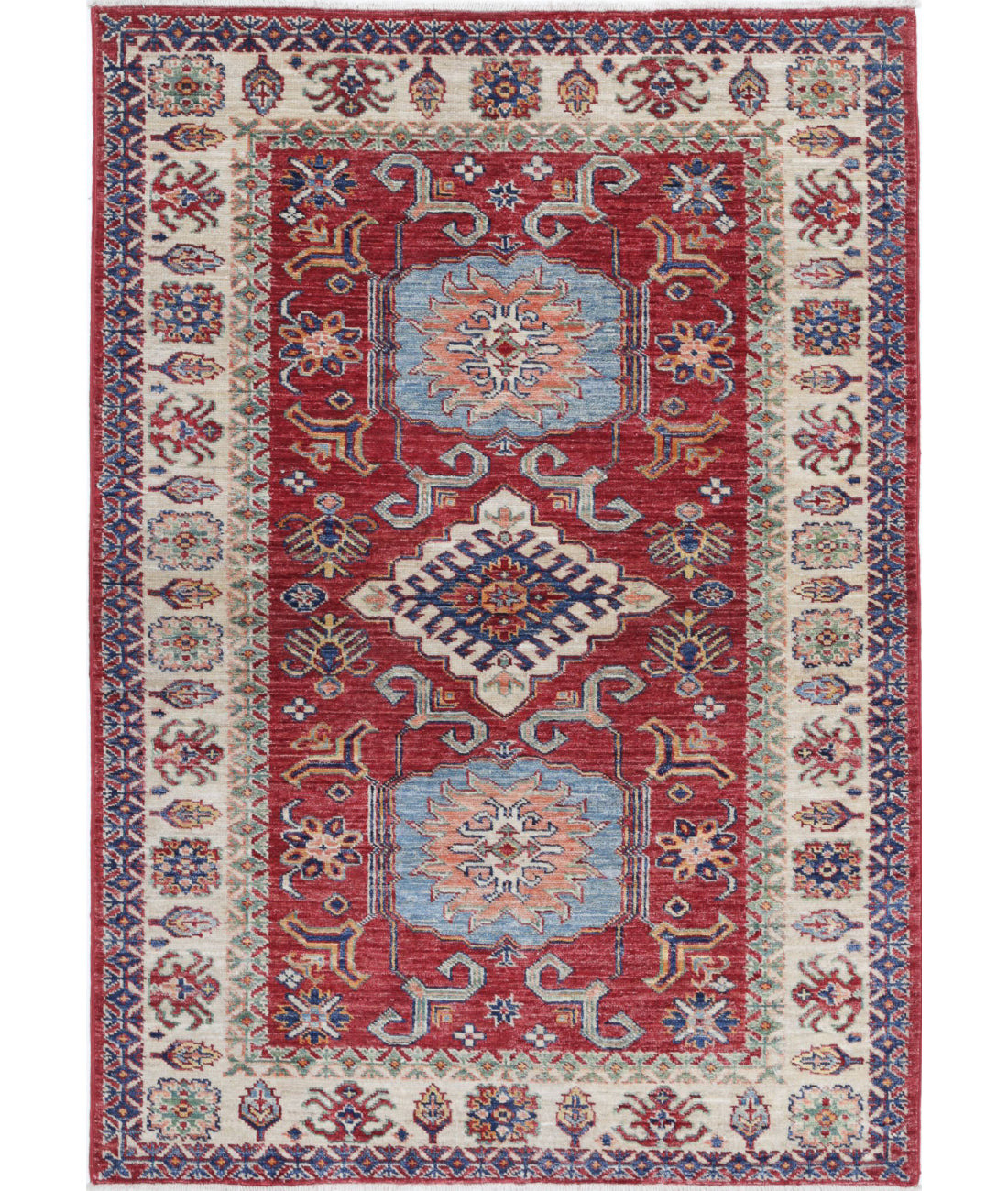 Kazak 3'4'' X 4'9'' Hand-Knotted Wool Rug 3'4'' x 4'9'' (100 X 143) / Red / Ivory