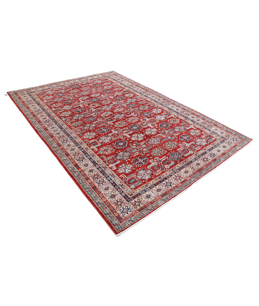 Kazak 6'7'' X 9'5'' Hand-Knotted Wool Rug 6'7'' x 9'5'' (198 X 283) / Red / Ivory