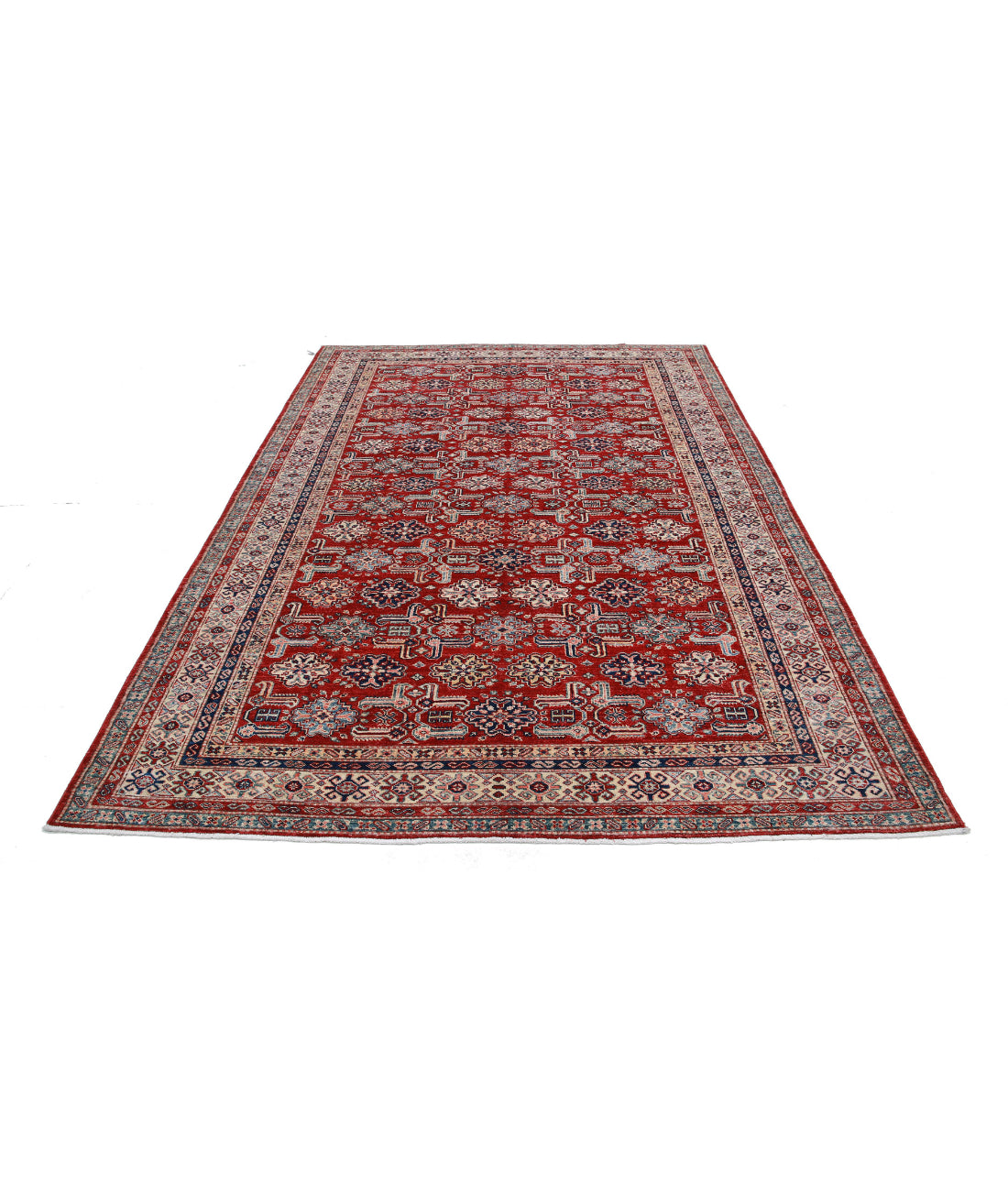 Kazak 6'7'' X 9'5'' Hand-Knotted Wool Rug 6'7'' x 9'5'' (198 X 283) / Red / Ivory