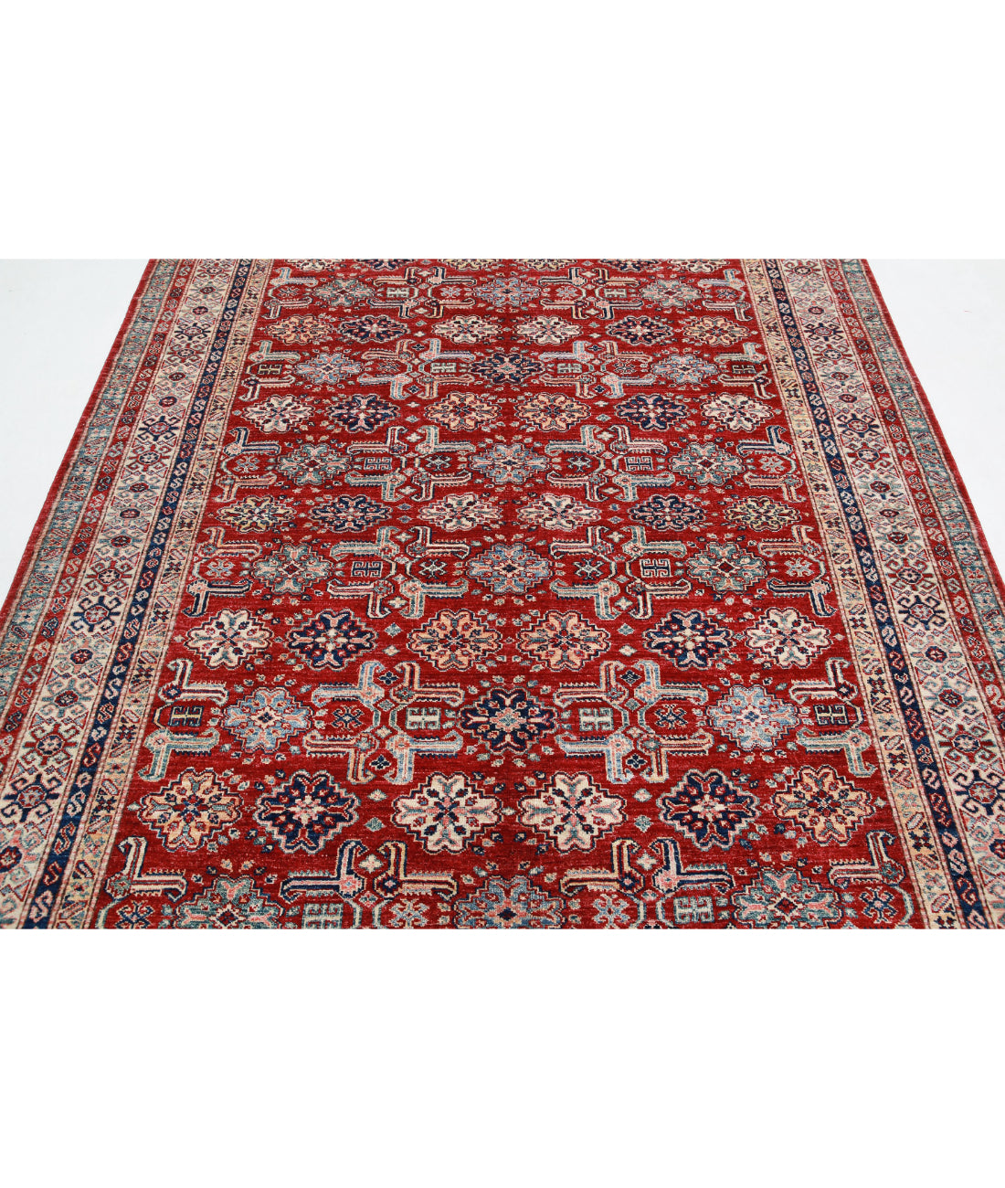 Kazak 6'7'' X 9'5'' Hand-Knotted Wool Rug 6'7'' x 9'5'' (198 X 283) / Red / Ivory