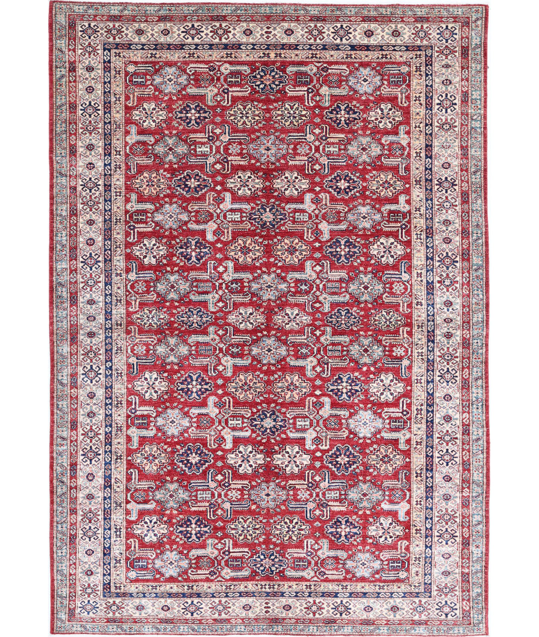 Kazak 6'7'' X 9'5'' Hand-Knotted Wool Rug 6'7'' x 9'5'' (198 X 283) / Red / Ivory