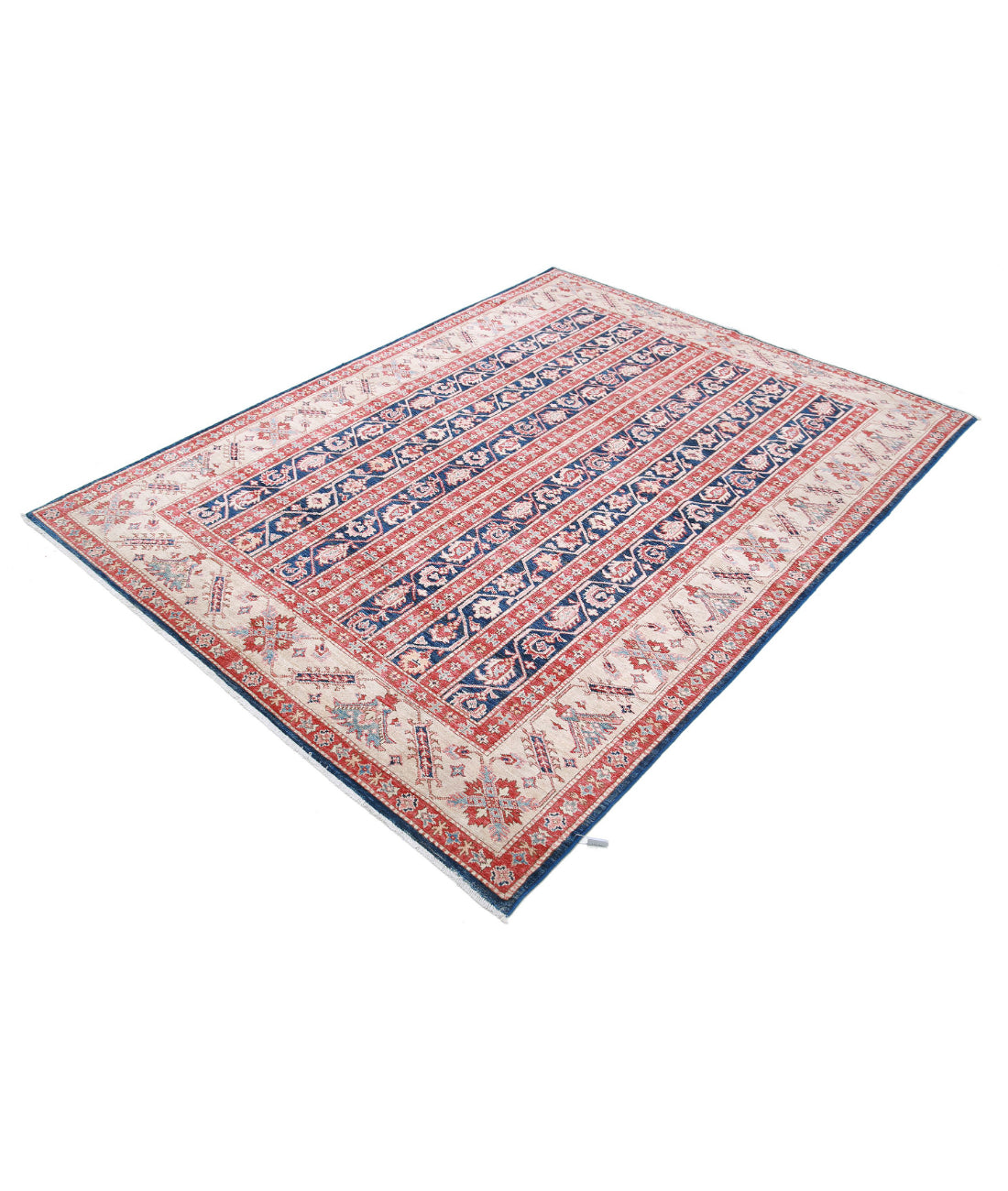 Kazak 5'5'' X 7'2'' Hand-Knotted Wool Rug 5'5'' x 7'2'' (163 X 215) / Blue / Ivory