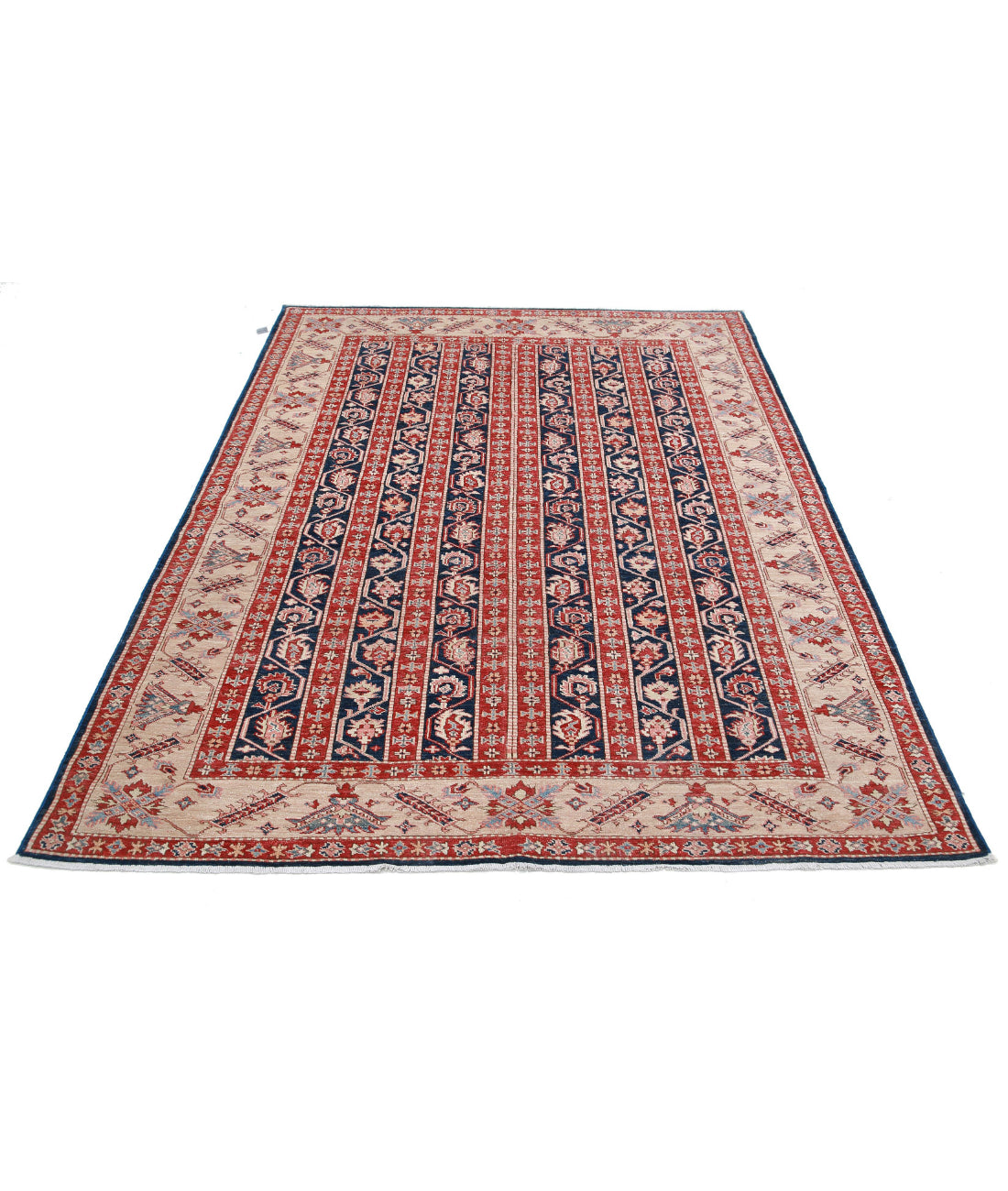 Kazak 5'5'' X 7'2'' Hand-Knotted Wool Rug 5'5'' x 7'2'' (163 X 215) / Blue / Ivory